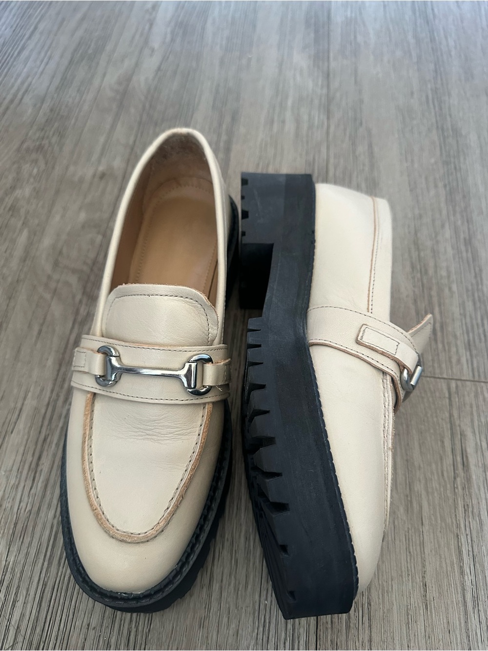 & Other Stories Buckled Chunky Leather Loafers Beige - Size 39 (US 8.5) NWOT - Picture 8 of 10